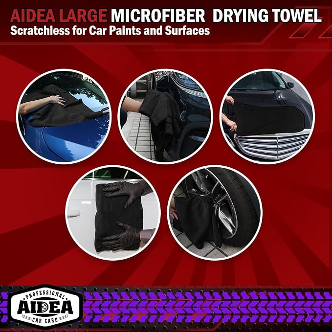 AIDEA Microfiber Towels for Cars-2PK, Large Professional Car Drying Towel, Scratch-Free & Absorbent Drying Towel for Cars, SUVs, RVs, Trucks, and Boats, 24inx 31in, Black - Image 7