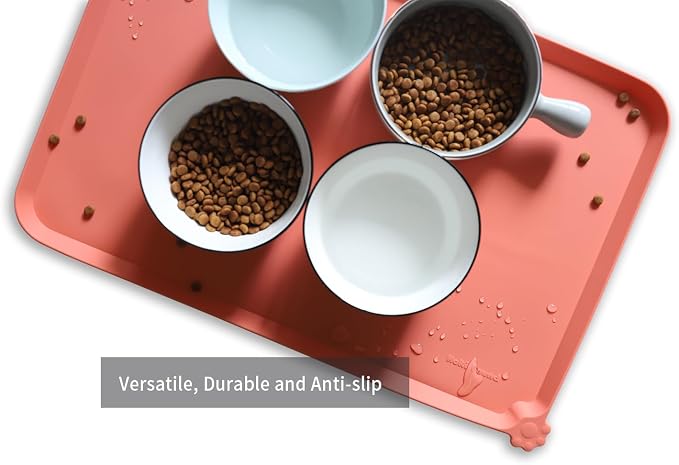 Hoki Found L Silicone Non Slip Pet & Cat Dog Feeding Tray - Waterproof & Pet Water Mats for Carpet - Burnt Coral - Image 4