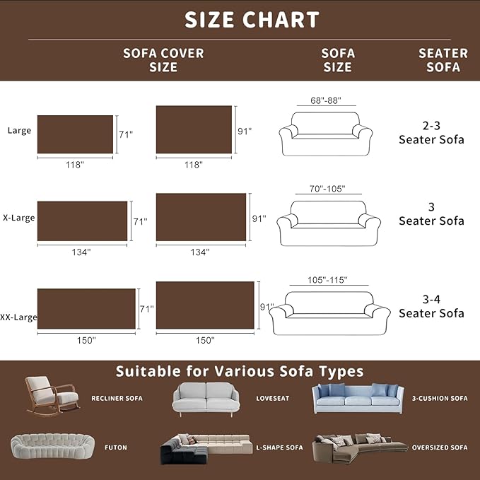 ROOMLIFE Brown Couch Cover 3 Cushion Sofa, Washable Non Slip Furniture Sofa Protector Cover, Soft Chenille Sofa Slipcovers Sectional L Shape Dogs Couch Cover Throw Blanket with Tassels 71''X134'' - Image 8