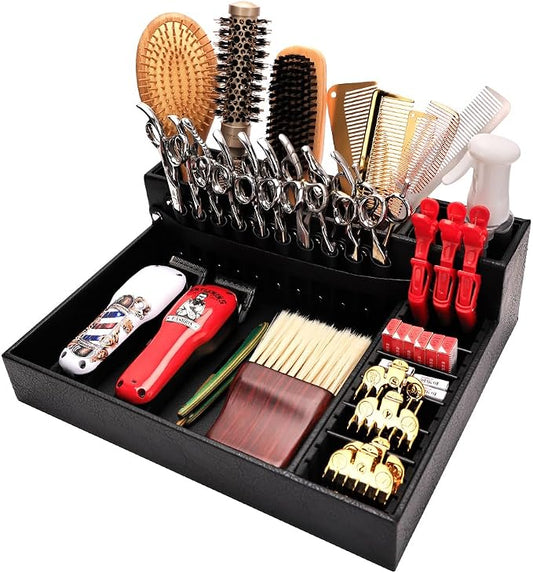 Barber Storage Box,Hairdressing Tool Holder, Multifunctional Detachable Large Storage Box, Shear Holder PU Leather Salon Scissors Holder, Hair Cutting Tools Storage Case for Barber Accessories(Large) by ZIBARBER