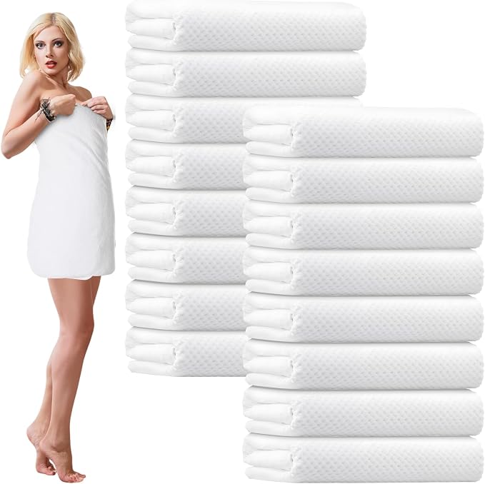 SmoothNovelty 16 Pack Microfiber Bath Towels Bulk 27'' x 60'' Oversized Size Bath Towel Highly Absorbent Extra Large Soft Drying for Beach Shower Summer Salon Sport Gym Party (Lattice,White) by SmoothNovelty