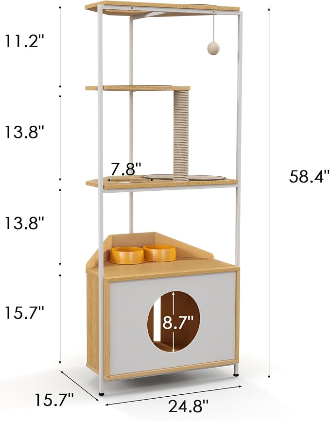 Corner Cat Tower, Cat Tree with Scratching Post, Cat Condo with Feeding Station and Climbing Platforms, Pet Furniture for Indoor Cats - Image 5