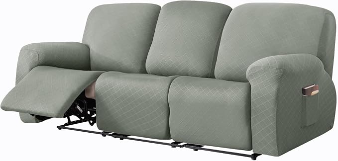 vctops Diamond Recliner Sofa Covers 8-Pieces Stretch Large Couch Covers for 3 Seats Reclining Slipcovers Soft Solid Furniture Protector (Greyish Green,3 Seat) by vctops