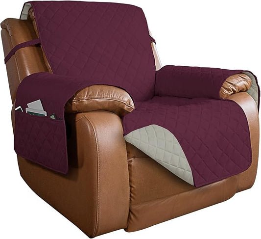 PureFit Reversible Recliner Chair Covers Couch Covers for Dogs, 28 in | Wine/Beige, Water Resistant Couch Protector, Washable Pet Couch Cover with Non Slip and Elastic Straps For Kids by PureFit