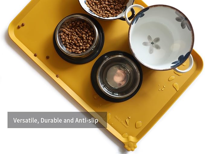 Hoki Found Large Silicone Pet Food Mats Tray - Non Slip Pet Dog Cat Bowl Mats Placemat - Dog Pet Cat Feeding Mat - Waterproof Dog Cat Food Mats -Pet Water Mats for Carpet - Honey - Image 4