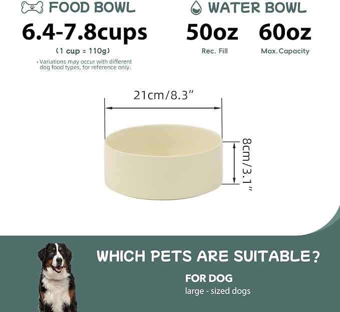 Havniva Ceramic Dog Bowls, Dog Food and Water Bowl Set, Dog Water Bowl | 8.3” Ceramic Dog Food Bowls with Non-Slip Rubber Base, Large Capacity, Dog Feeding Bowls for Large Dogs - Image 2