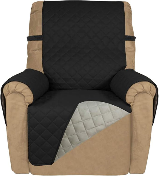 PureFit Reversible Recliner Chair Covers Couch Covers for Dogs, 19 in | Black/Beige, Water Resistant Couch Protector, Washable Pet Couch Cover with Non Slip and Elastic Straps For Kids by PureFit