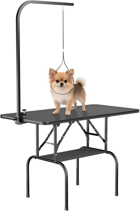 32-Inch Dog Grooming Table for Small & Medium Dogs, Foldable Pet Grooming Table with Adjustable Arm, Noose & Mesh Tray, Non-Slip Waterproof Surface, Supports Up to 300 lbs by Unknown