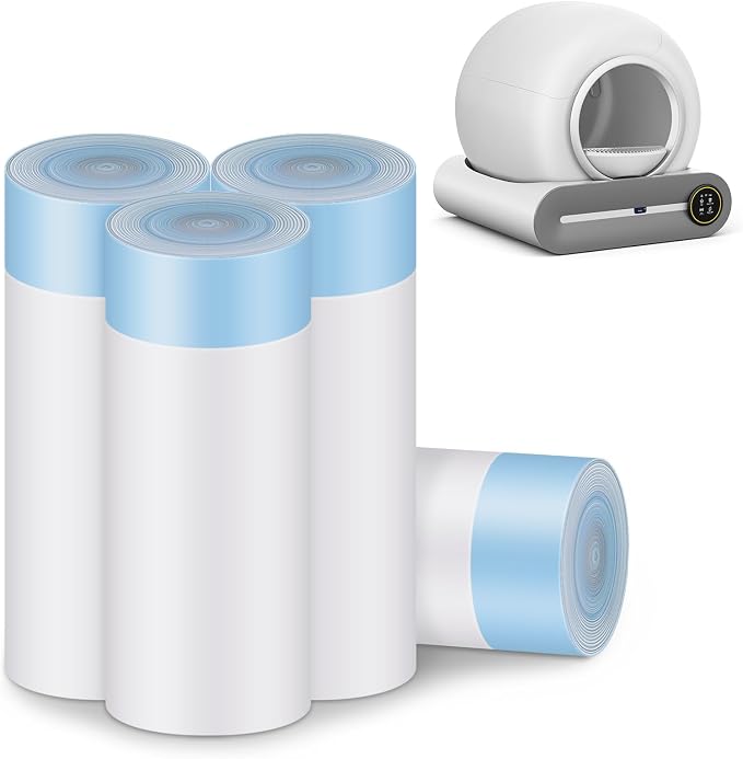 Cat Litter Bags, 80 Pieces Litter Box Liners for Automatic Cat Litter Box Self Cleaning, 4 Rolls 18 x 18 inches Robot Drawstring Bags, White by SUANPOT