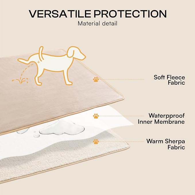 Luciphia Waterproof Pet Blanket, Liquid Pee Proof Dog Blanket for Sofa Bed Couch, Reversible Sherpa Fleece Furniture Protector Cover for Small Medium Large Dogs Cats, Khaki+Beige Large（65" x 57"） - Image 4