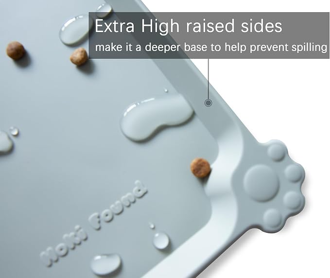 Hoki Found Silicone Pet Food Tray - High-Lips Dog Cat Bowl Mats - Waterproof Dog Cat Food Mats - Battleship - Image 2