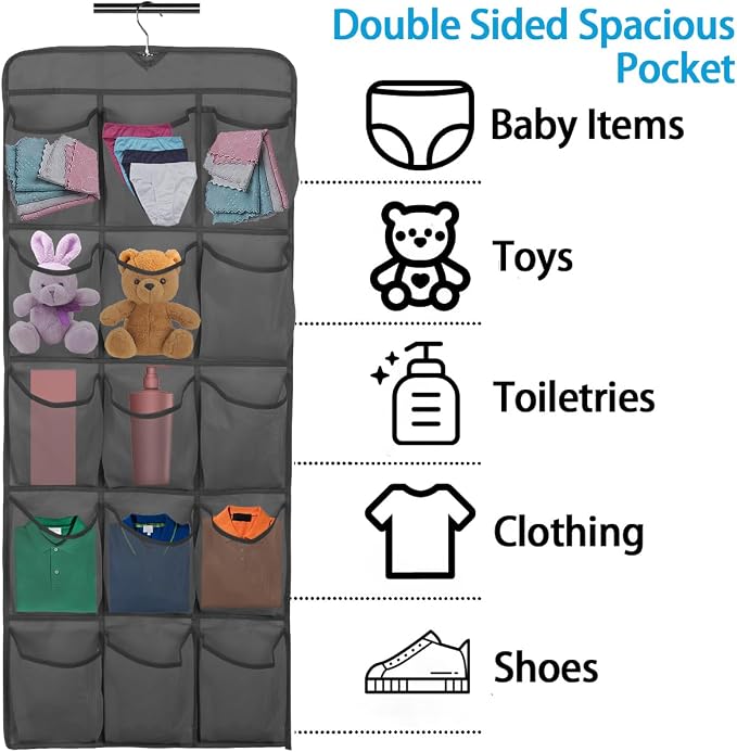 3Pcs 30 Large Pockets Dual Sided Hanging Shoe Organizer Double-Side Closet Storage Shelves with Rotating Hanger Space Saving Storage Bag Portable Shoe Rack Holder for Bedroom Laundry Room,Black - Image 5