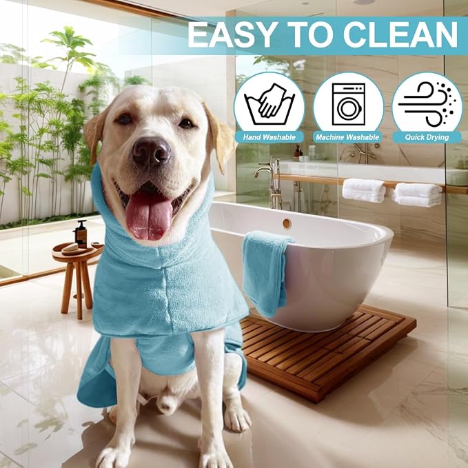Medium to Large Size Dog Bathrobe, Quick Drying Super Absorbent, Warm Dog Towels, Adjustable Hoodies and Belts for Dog Bath Products (Blue,5XL) - Image 6