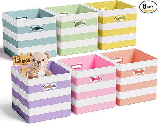 CroBlissful 13 Inch 6 Pack Fabric Storage Cubes with Metal Handles, Back to School Collapsible Organizer Bins for Classroom, Closet, Student Room, Toys and School Supplies (Macaron Color) by CroBlissful