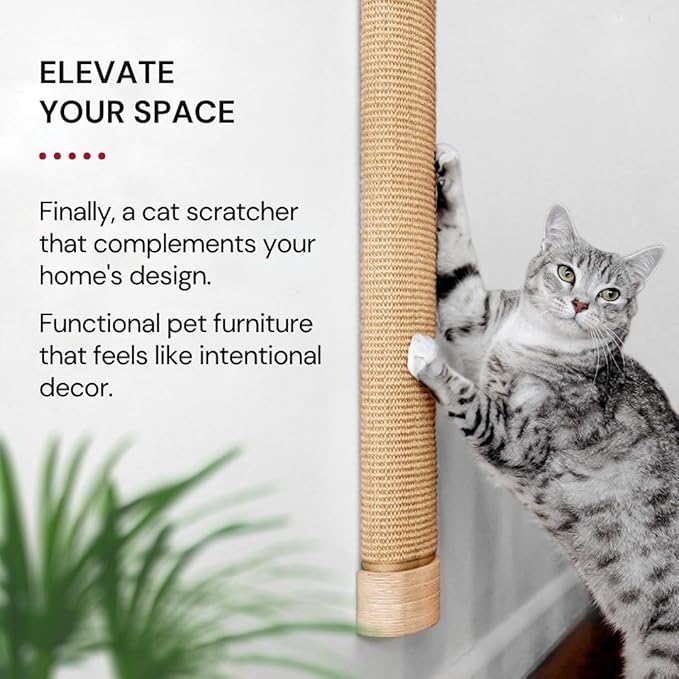 7 Ruby Road Wall Mounted Cat Scratcher, Replaceable Sisal Scratching Post | For Indoor Cats & Large Breeds — 29.5" Tall, Solid Pine with Natural Woven Sisal, No Glue or Staples, Easy Wall Mount - Image 3