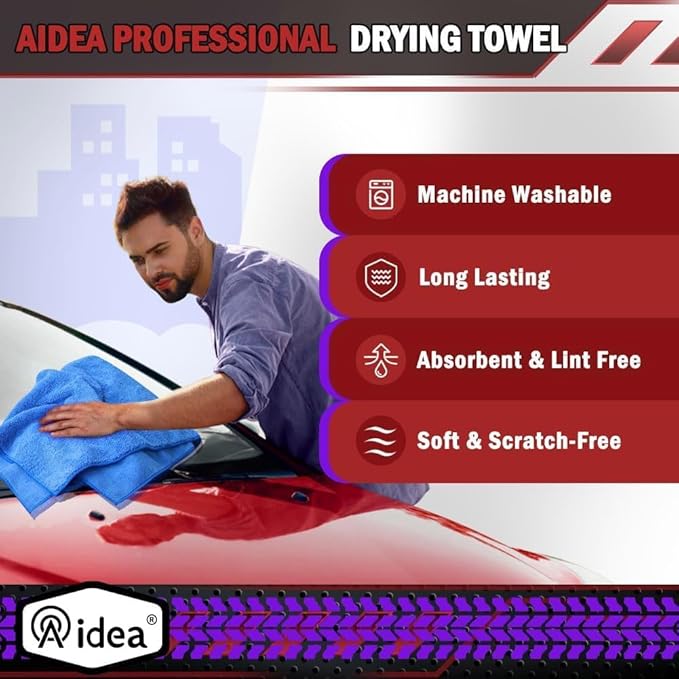 AIDEA Microfiber Towels for Cars-2PK, Large Professional Car Drying Towel, Scratch-Free & Absorbent Drying Towel for Cars, SUVs, RVs, Trucks, and Boats, 24inx 31in, Blue (Pack of 2) - Image 4