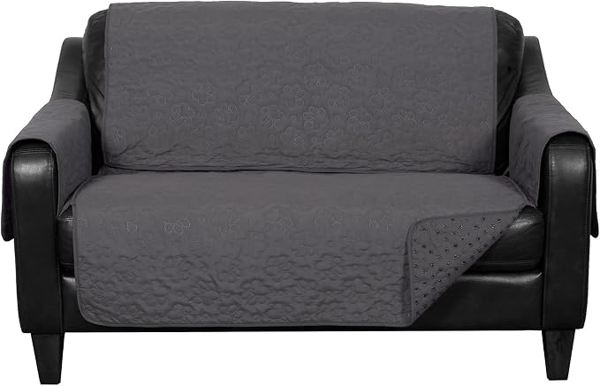 Furhaven Waterproof & Non-Slip Loveseat Cover Protector for Dogs, Cats, & Children - Quilted Paw Print Living Room Furniture Cover - Gray, Loveseat - Image 3