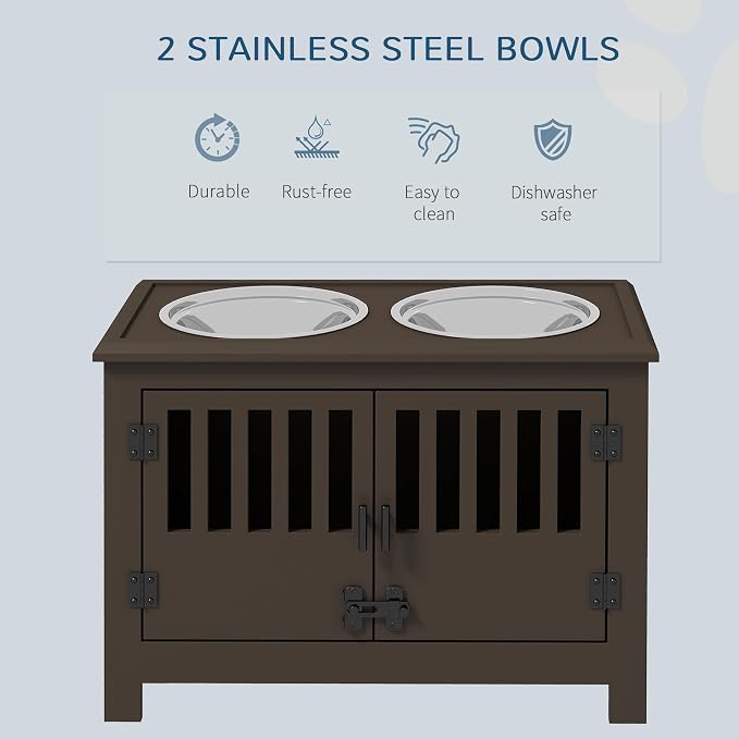 PawHut Large Elevated Dog Bowls with Storage Cabinet - 37L Capacity, Raised Dog Bowl Stand Feeding Station, Espresso | Raised Dog Bowl Stand Pet Food Bowl Dog Feeding Station - Image 3