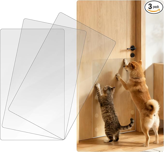 In hand Heavy Duty Door Scratch Protector for Dogs & Cats, 36" x 24" Extra Large Clear Door Guard, Thickened Anti-Scratch Shield with Strong Removable Adhesive Pads, No Residue & Safe for Doors by Inhand