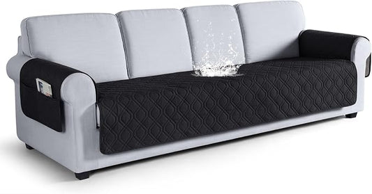 VANSOFY Waterproof Oversized Couch Cover for Pets, Black, 72.4" | Non-Slip, Washable, Utility Pockets, Pet Friendly, Furniture Protector Slipcover for 4 Cushion Couch by VANSOFYFURNITURECOVERS