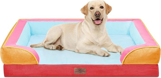 Comfort Expression Orthopedic Dog Bed for Extra Large Dogs with Bolster | Waterproof Dog Couch Bed with Washable Cover & Non-Slip Bottom, Supportive Egg Crate Foam XL Pet Bed, 42x30 Inch by ComfortExpression