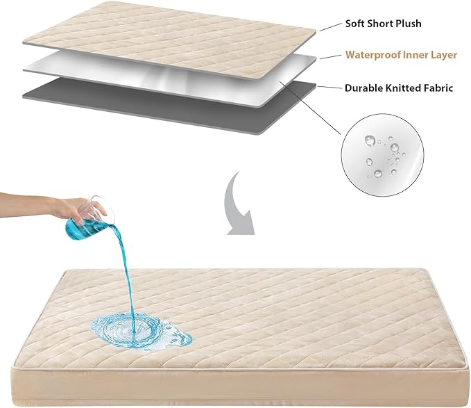 WNPETHOME Orthopedic Waterproof Extra Large Senior Dogs Bed for Comfy Sleep | XL Washable Ped Bed with Removable Cover, Multi-Needle Quilting XL Crate Bed for Large Sized Dog Relax, Beige 42x30 Inch - Image 6