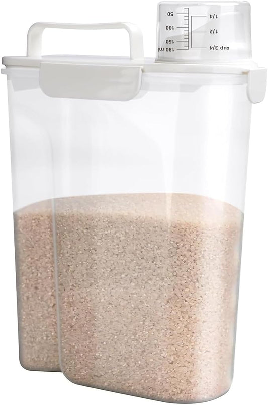 Viretec Rice Storage Container, 5 to 10lb Dry Food Airtight Dispenser, Pet Dog Cat Food Canister, BPA Free Clear Plastic Kitchen and Pantry Organization Bin for Oatmeal, Cereal, Pasta, Flour White by Viretec