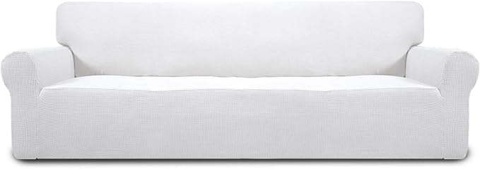 Easy-Going Stretch 4 Seater Oversized Sofa Couch Cover Snow White | 1-Piece Extra X-large Sofa Cover Furniture Protector Couch Soft with Bottom for Kids, Spandex Jacquard by Easy-Going