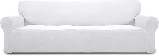 Easy-Going Stretch 4 Seater Oversized Sofa Couch Cover Snow White | 1-Piece Extra X-large Sofa Cover Furniture Protector Couch Soft with Bottom for Kids, Spandex Jacquard by Easy-Going