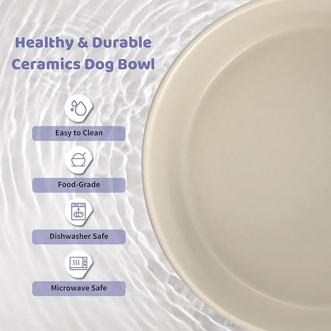 SPUNKYJUNKY Ceramics Elevated Dog Bowls with Wooden Stand - Raised Dog Bowl for Medium Large Dogs - Double 60OZ Bowls, Grey - Image 6