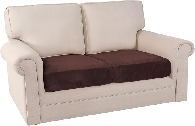 PrinceDeco Brown Furniture Cover, 2 Pcs Velvet Stretch Sofa Cushion Covers for Individual Cushions, Pet Friendly, Stay in Place, Machine Washable - Image 8