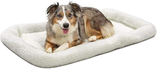 MidWest Homes for Pets QuietTime Dog Bed - White Fleece Bolster, Ultra-Soft and Machine Washable, Fits 42-Inch Crates and Carriers, for Large Breed Dogs by MidWestHomesForPets