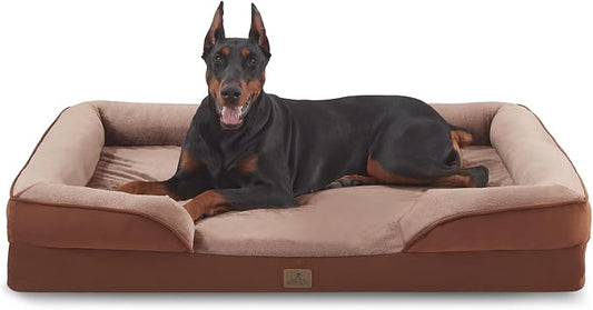 Bedfolks Orthopedic Dog Bed, Waterproof Dog Sofa Bed for Extra Large Dogs, Egg Foam Pet Couch Bed with Removable Washable Cover and Nonslip Bottom, Brown by Bedfolks