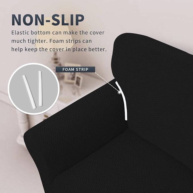 Easy-Going Stretch Jacquard Couch Cover, 1-Piece Soft Sofa Cover, Sofa Slipcover with Anti-Slip Foams, Washable Furniture Protector for Kids, Pets (Sofa, Black) - Image 4