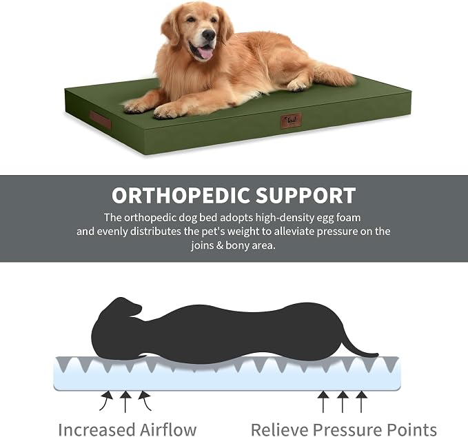 Outdoor Waterproof Orthopedic Dog Bed for Medium Size Dogs | Egg Crate Foam for Joint Support, Fits 36x23 Crates, TPU Waterproof Layer, Machine Washable 1680D Oxford Cover, Up to 50 lbs - Image 2