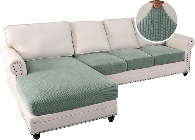 H.VERSAILTEX Sectional Couch Covers 4 Pieces Sofa Seat Cushion Covers L Shape Separate Cushion Couch Chaise Cover for Both Left/Right Sectional Couch (Seat Only: 1 Chaise + 3 Sofa, Sage) - Image 2