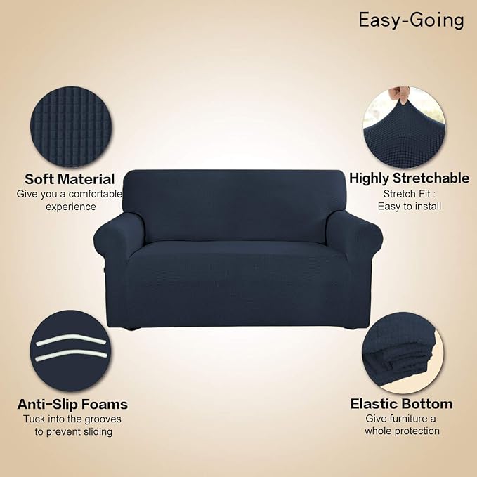 Easy-Going Stretch 4 Seater Oversized Sofa Couch Cover Dark Blue | 1-Piece Extra X-large Sofa Cover Furniture Protector Couch Soft with Bottom for Kids, Spandex Jacquard - Image 4
