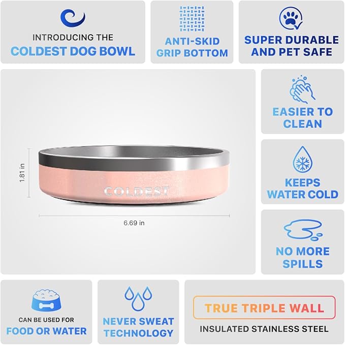 Coldest Dog Bowl - Anti Rust Metal, Non Slip, 3 Layers Insulated Stainless Steel Dog Bowls - Spill Proof & Heavy Duty - Water Bowl for Dogs, Cats & Pets, Dish Washer Safe (21 oz, Forever Pink Glitter) - Image 5