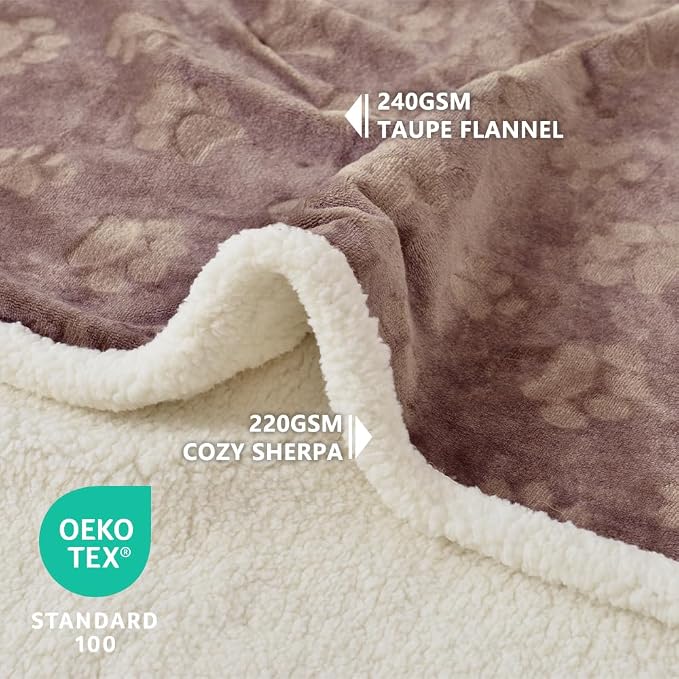 Qeils Waterproof Blanket for Bed, Dog Blankets for Large Dogs, Waterproof Cat Blanket Washable, Soft Sherpa Fleece Puppy Blanket, Reversible Throw Protector for Couch Car, 50"X60", Taupe - Image 4
