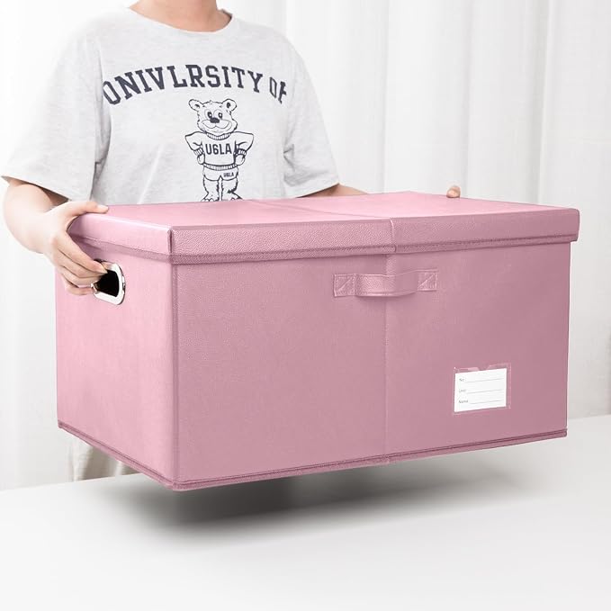 PRANDOM Collapsible Storage Box with Lid [3-Pack] Leather Fabric Foldable Storage Bin Organizer Container Basket Cube with Cover for Home Bedroom Closet Office Nursery Pink(22.8X15.7X11.8) - Image 6