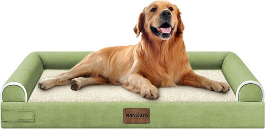 NANUYA Orthopedic Dog Bed for X-Large Dogs, 40 x 32 Inch, Grass Green | Egg crate foam for joint support, 3-sided bolster pet sofa, waterproof lining, washable cover, and non-skid base by Nanuya