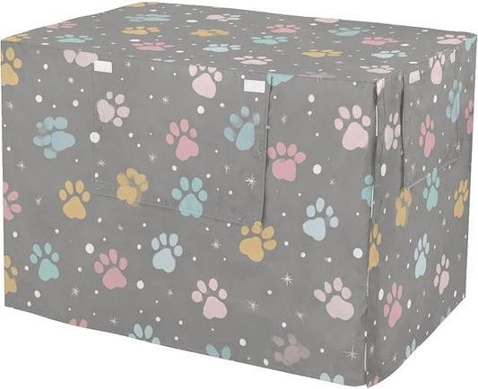 Dog Crate Cover Kennel Cover for Dog Cages Breathable for Wire Cage Indoor Outdoor Grey Paw Print Dots Stars by QwThum