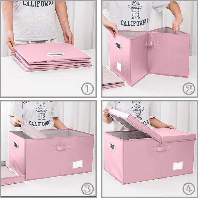 PRANDOM Collapsible Storage Box with Lid [1-Pack] Leather Fabric Foldable Storage Bin Organizer Container Basket Cube with Cover for Home Bedroom Closet Office Nursery Pink (22.8X15.7X11.8) - Image 4