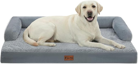 Orthopedic Washable Dog Bed for Extra Large Dogs, 45x35in, Grey | Orthopedic Foam Relieves Joint Pressure, Bolsters Supports Head And Neck, Washable Cover, Non-Slip Bottom by CasaPaw