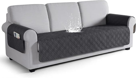 VANSOFY Waterproof Couch Cover for Pets, Charcoal Gray, 72.4" | Non-Slip, Washable, Utility Pockets, Pet Friendly, Furniture Protector Slipcover for 3 Cushion Plus Couch by VANSOFYFURNITURECOVERS