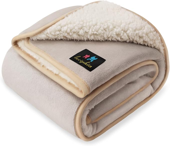 Luciphia Waterproof Pet Blanket, Liquid Pee Proof Dog Blanket for Sofa Bed Couch, Reversible Sherpa Fleece Furniture Protector Cover for Small Medium Large Dogs Cats, Khaki+Beige Large（65" x 57"） by luciphia