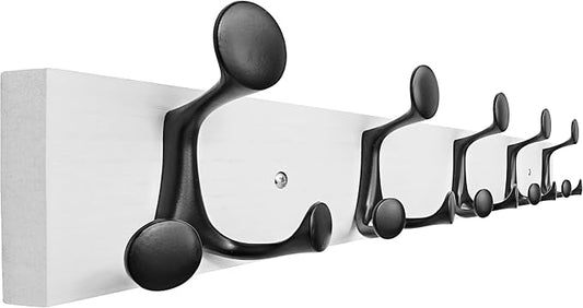 SKOLOO 24-Inch White Wood Coat Rack Wall Mount with 5 Triple Hooks - Ideal for Family Entrances, Classrooms, and Pet Supplies Storage - Perfect Coat Hooks for Wall by SKOLOO