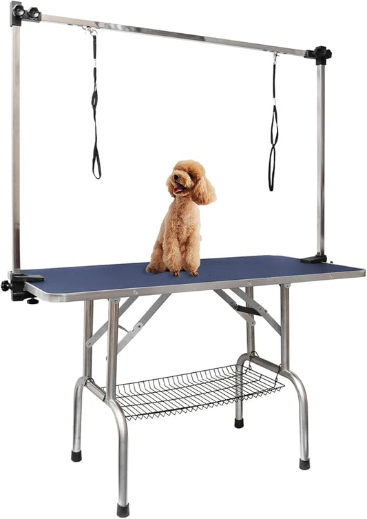 ROOMTEC 36" Dog Grooming Table,Foldable Home Pet Bathing Station with Adjustable Height Arm/Noose/Mesh Tray by ROOMTEC