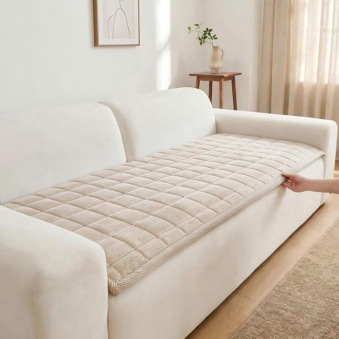 Couch Cover for Dogs Non-Slip Pet Couch Cover for Sofa Plush Protector | Non-Slip Backing, Machine Washable, Pet Friendly, Pet Hair & Scratch Protection, Sofa Cushion Protector(Beige, 27.6"×59.1") by WeavingComfortHome