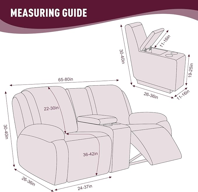 KinCam Loveseat Recliner Covers with Middle Console Slipcover, Burgundy | Stretch Recliner Sofa Covers for 2 Seat Couch Cover, Jacquard Furniture Protector Covers with Elastic Bottom for Kids, Pets - Image 6